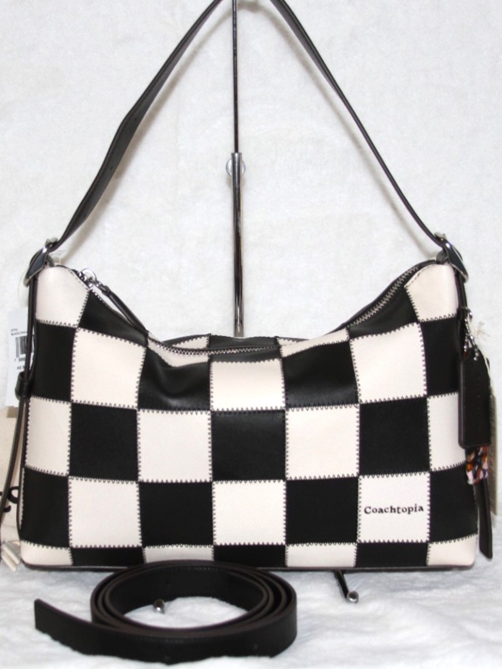 COACH Coachtopia Alter Ego Large Slouchy Shoulder Bag Black White Checkerboard